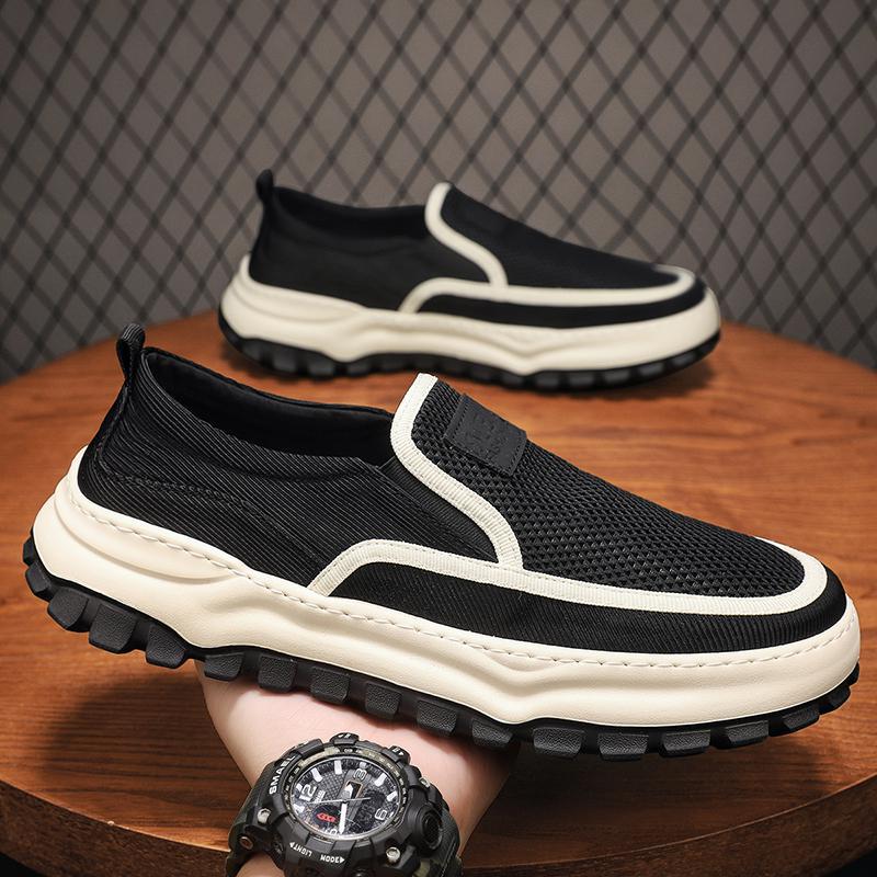 

Spring and Summer New Breathable Mesh Casual Men s Thick-soled Non-slip Waffle Shoes Closed-toe Sports Shoes Fashionable Men 44 чёрный