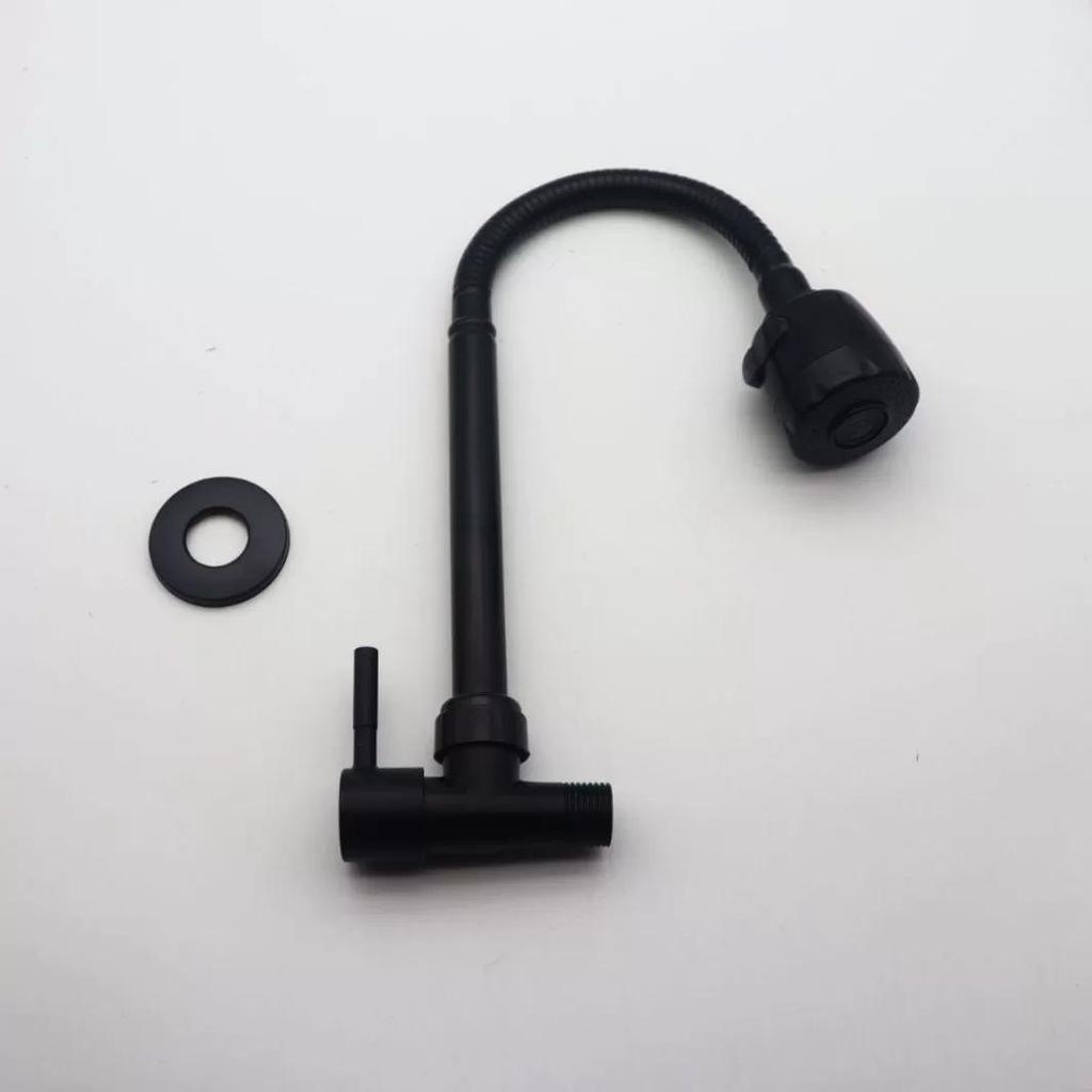 Black Baking Varnish 360° Kitchen Wall Mounted Faucet Single Cold Universal Vegetable Basin Faucet Bathroom Balcony Faucet