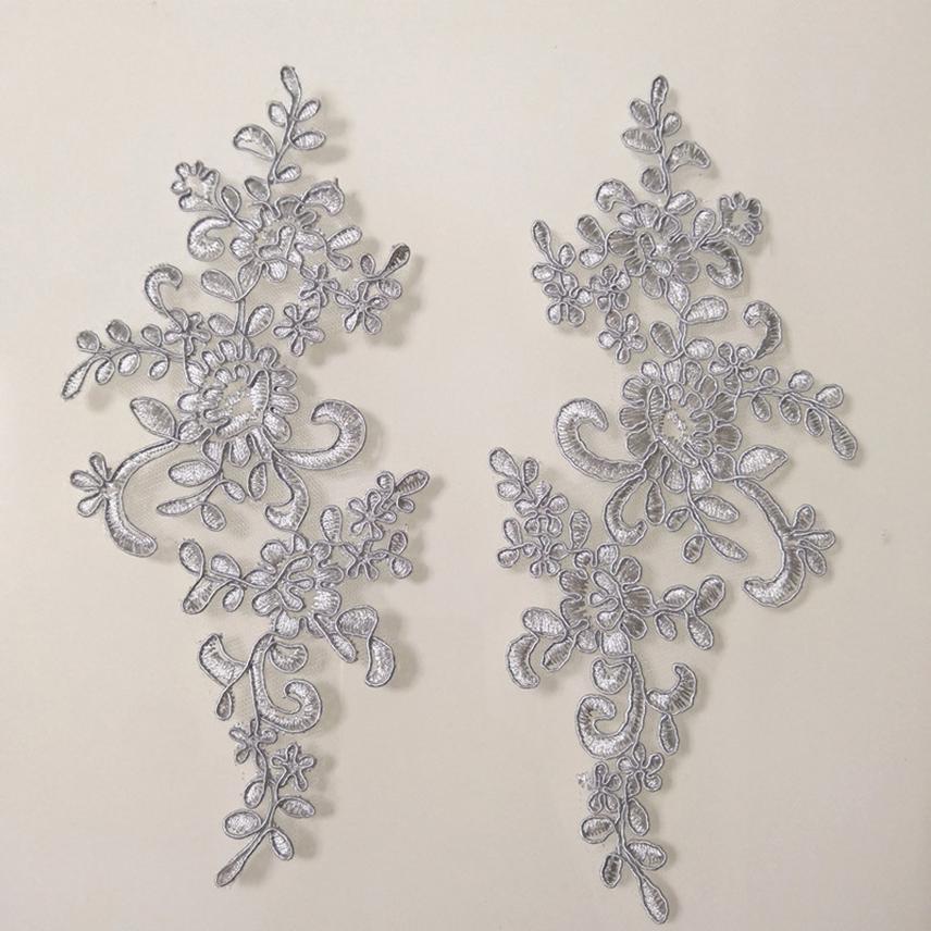 1Pair Embroidery Flower Lace Applique Sew On Patch Fabric Collar Trim Patches Crafts Stickers Neckline DIY Sewing Decoration