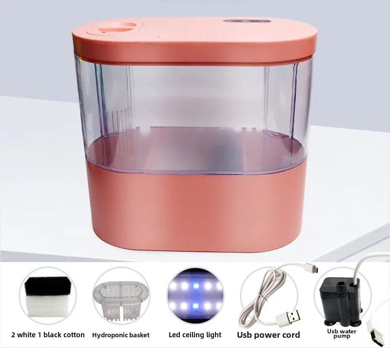 USB Mini Desktop Aquarium Fish Tank with Biochemical Filtration System LED Light Betta Fish Ecological Water Cycle Goldfish Tank