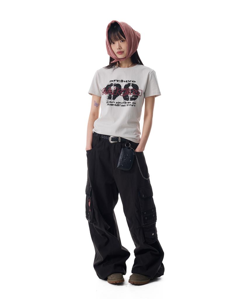 AAKAM 98 Knee Pin-Tuck Contrast Cargo Pants (Black)