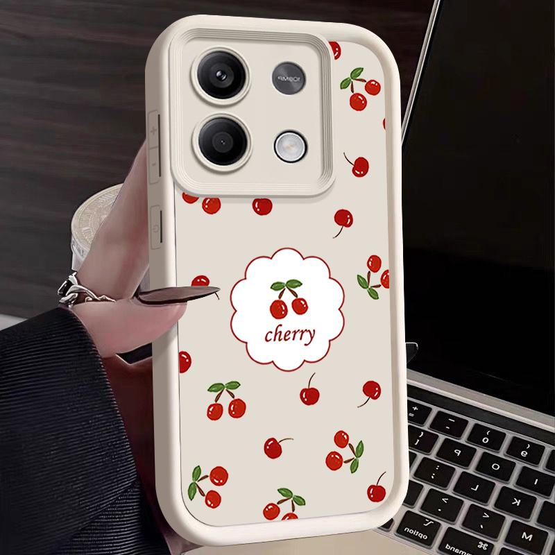 Cherry Print TPU Soft Case For Xiaomi 14T Pro 13T Poco F6 X6 X5 Redmi 13C Note 14 13 12 Pro Shockproof Lens Protection Matte Solid Color Phone Cover