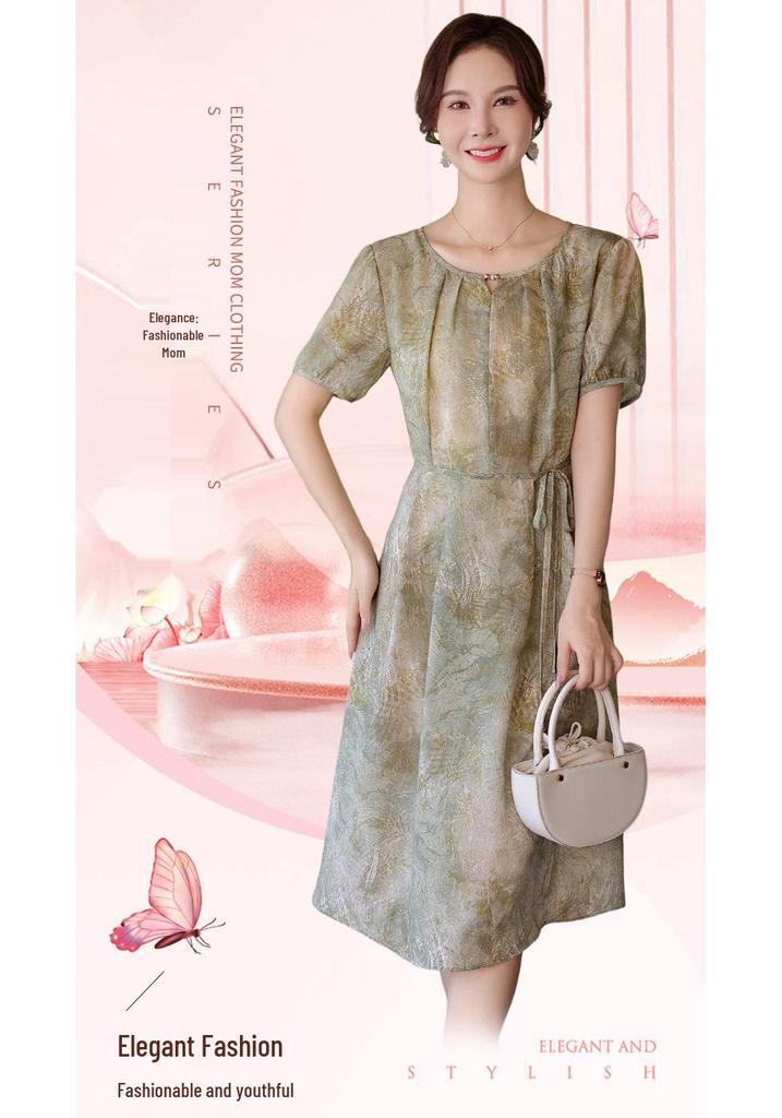 Summer 2026 Elegant Chiffon Dress for Middle-Aged & Elderly Women - New Chinese Style