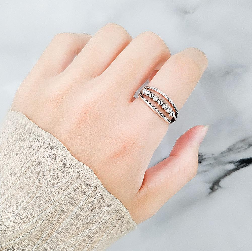 Stylish Geometric Chain Bead Index Ring For Women Versatile Niche Design Fashion Jewelry