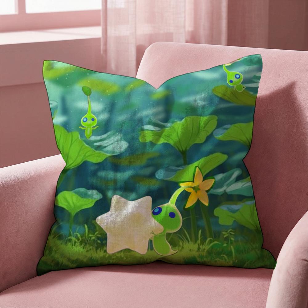 Cartoon Cute PIKMINS Cushion Cover Multi-Scene Pillow Cover for Home & Car - Reversible, Soft & Durable for Daily Use