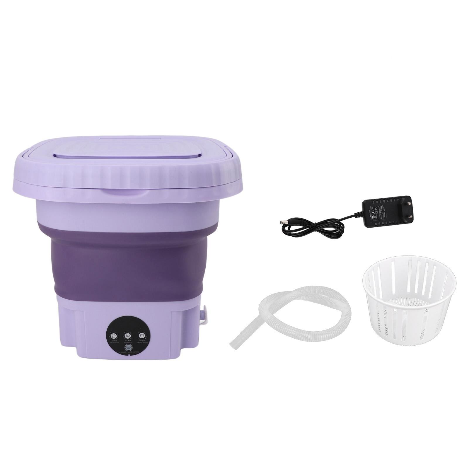 Portable Washing Machine With Drainage Pipe, Mini Foldable Bucket Washer, RV Travel Apartment, 11L ABS PP Lilac