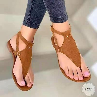 Large Size Toe Sandals Women's Casual Flat Toe One-word Buckle Beach Shoes