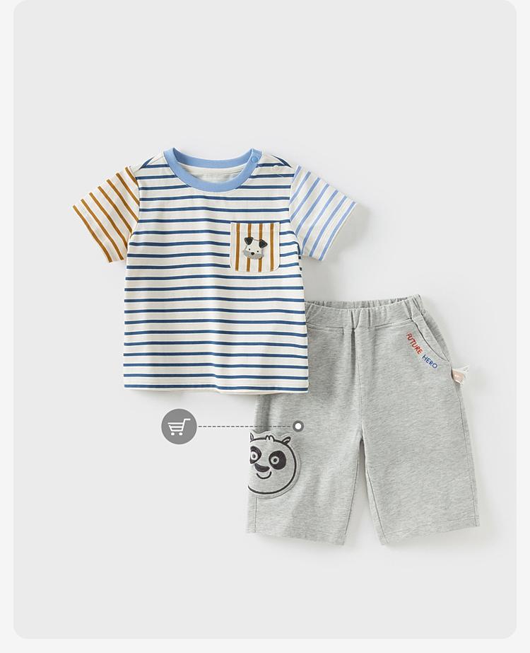 David Bella Children's Short Sleeved T-shirt Summer Outfit Boys' Pure Cotton Base Shirt Boys' Baby Striped Top