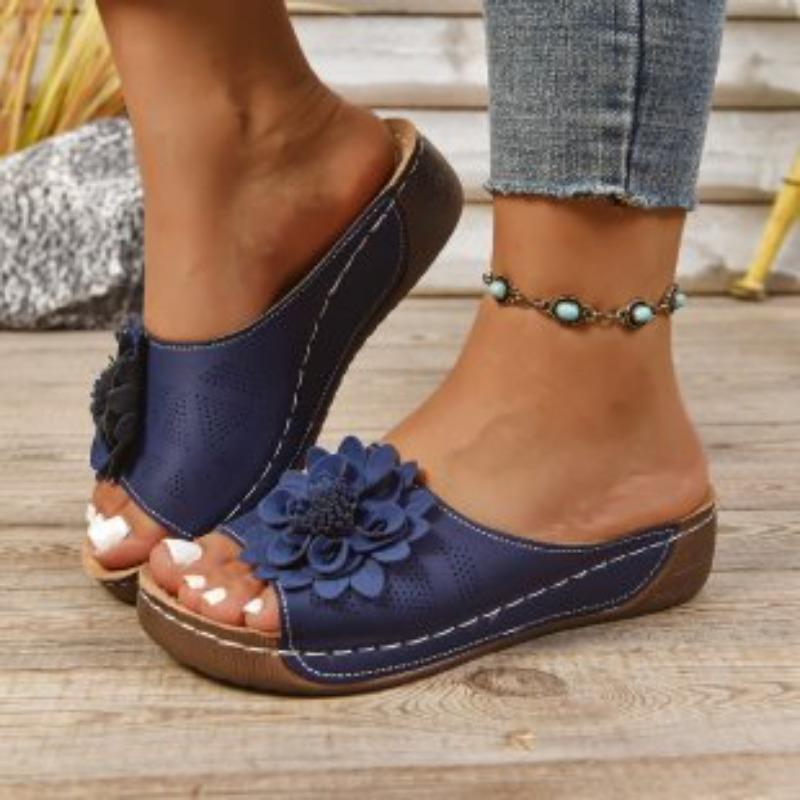 New Style Wedge Heel Thick-soled Fish-mouth One-line Shoes, Women's Shoes, Hollowed-out Beach Flip-flops