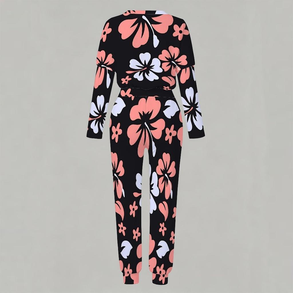 Women Loose Round Neck Long Sleeve Shirt And High Waist Straight Leg Pants Two Piece Daily Leisure Suit
