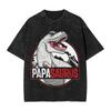 Papasaurus  Washed TShirt Mens  Vintage Casual TShirts Summer Crew Neck Novelty Tee Shirt Simple Oversized Clothing