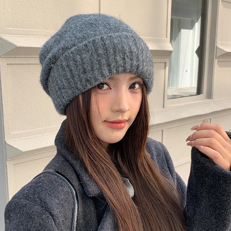Wool Knitted Woolen Hat for Women In Autumn and Winter Thickened Warm Ear Protection Cold Hat Loose and Versatile Pile Hat for Men
