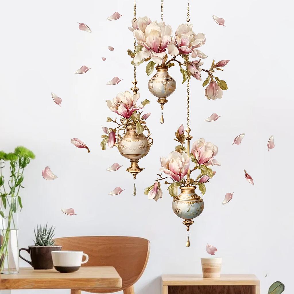 Vintage Floral Wall Sticker Self-Adhesive Removable for Bedroom Living Room Entryway Background Home Decor