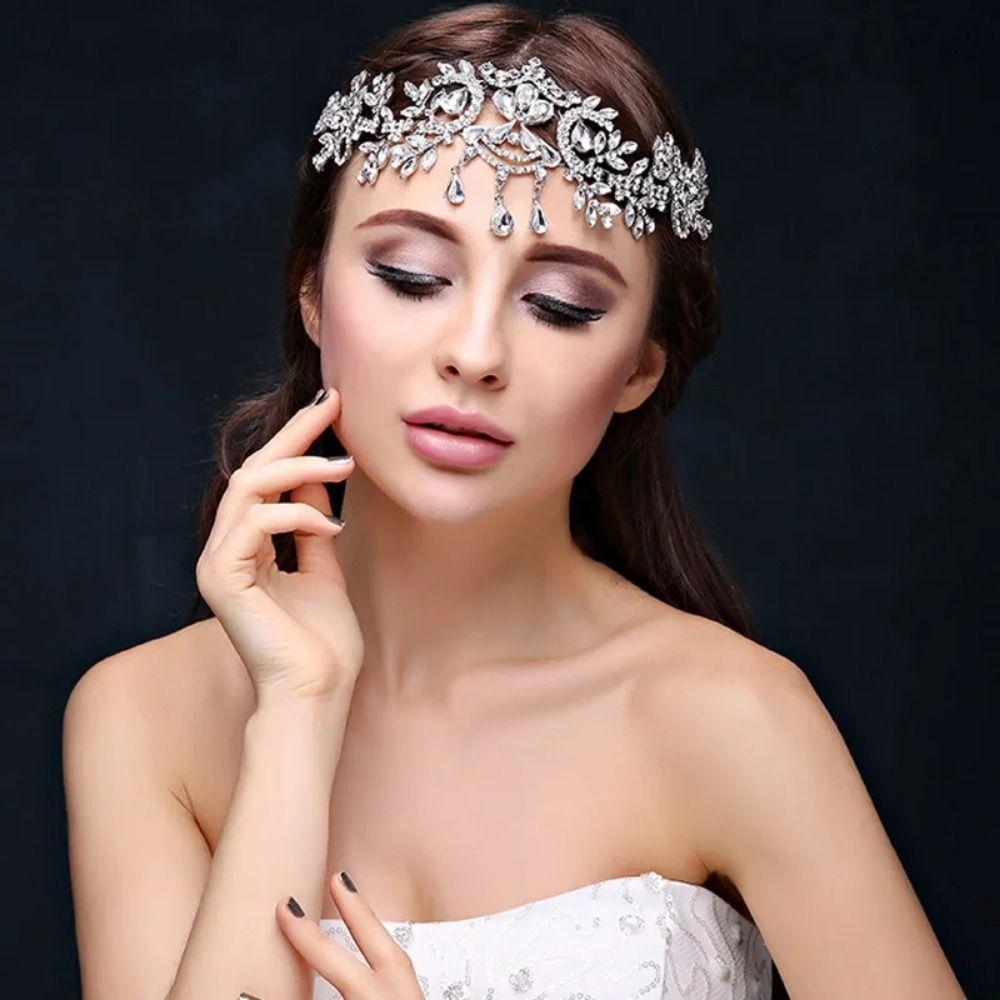 Sparkling Rhinestone Headdress Forehead Women Hair Jewelry Bridal Tiaras Head Chain  Formal Events