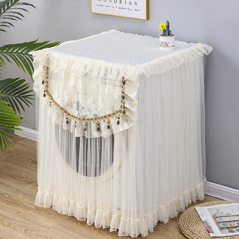1PC Dust Cover Transparent Protection Towel Breathable Polyester Lace Tulle Washing Machine Cover Universal