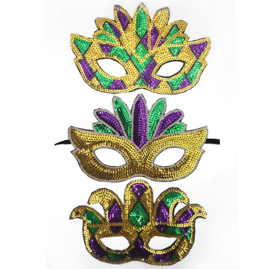 Purple Green Yellow Sequin Mardi Gras Masque Masquerade Venetian Carnival Half Face Masque