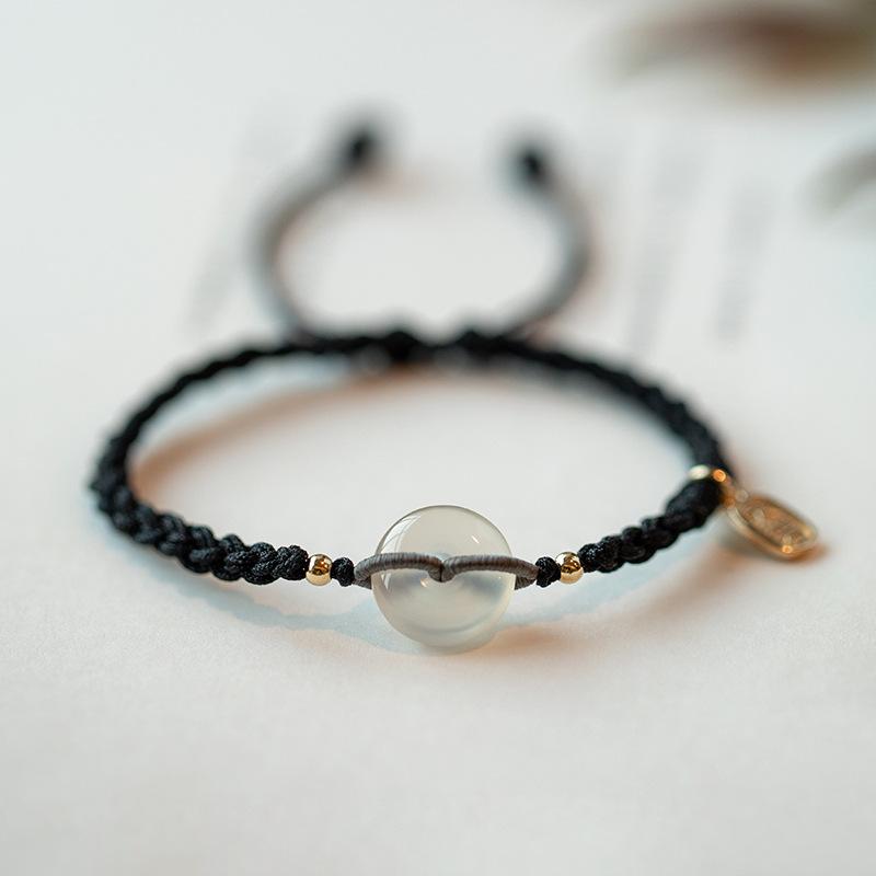 Peace and Joy Chalcedony Peace Buckle Beveled Square Crystal Bracelet Pair Simple Vintage Artistic Woven Hand Rope Black rope version