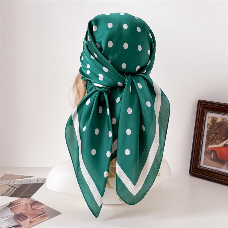 Classic polka dot simulation silk high-end large square scarf silk scarf printed shawl decorative scarf sunscreen scarf headscarf scarf