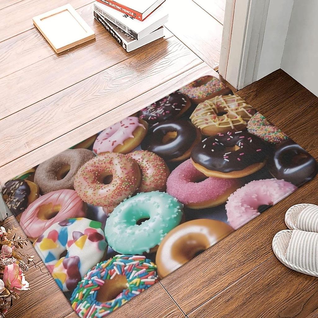 Chocolate Doughnut Pattern Rug Donuts Living Room Rugs Whimsical Dessert Decor Carpet Room Decor Area Rug Indoor Floor Mat