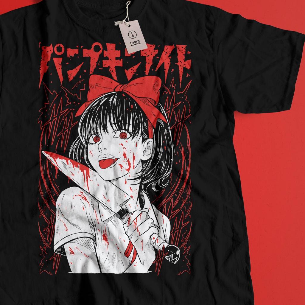Anime T-Shirt, Horror Pumpkin Girl Graphic Tee, Japanese Manga Streetwear