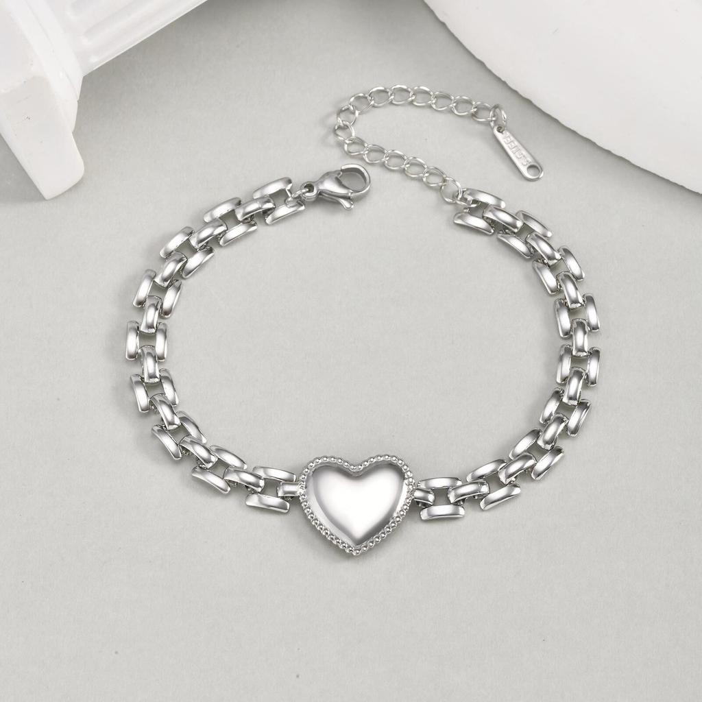 Stainless Steel Love Heart Bracelet for Women, Simple Anniversary Jewelry Gifts