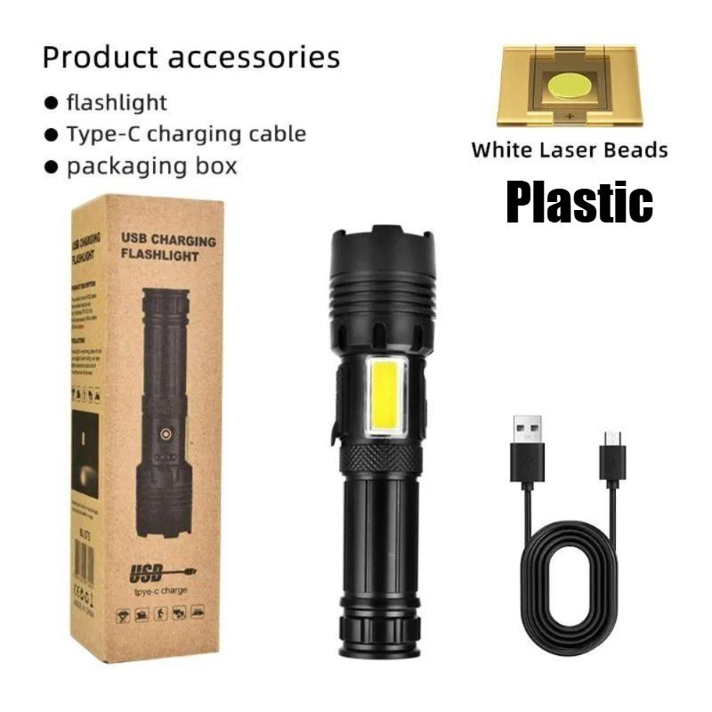 

Мощный светодиодный фонарик, USB-перезаряжаемый, 7 режимов, фонарь с COB-подсветкой, магнит на хвосте, уличный кемпинговый фонарь, использует батарею 18650 Plastic