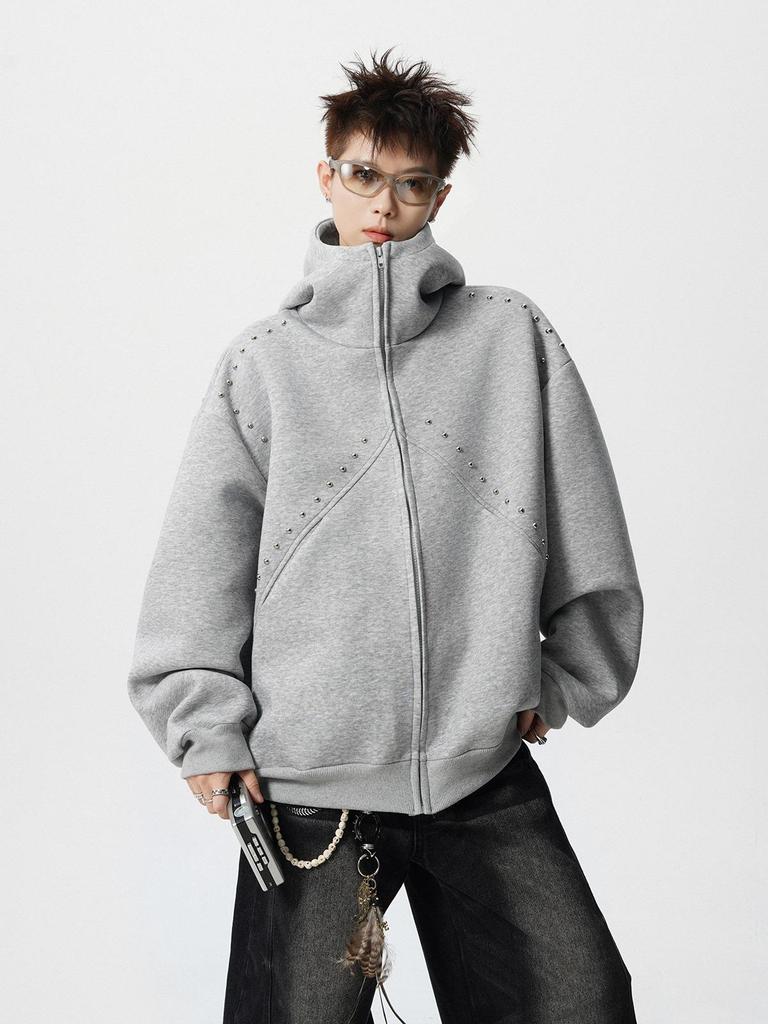 Unisex Pánský/Dámský Těžký Mikinový Svetr s Nýty - Podzim/Zima 2025 Trendy Volná Bunda