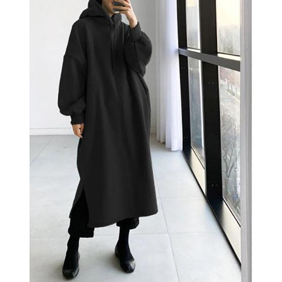 Felpe lunghe con cappuccio foderate in pile da donna Autunno Inverno Moda Casual Solido Ampio Manica Lunga Felpe Y2K Femminili