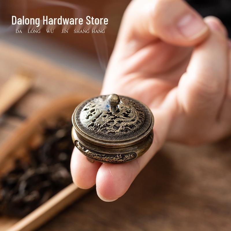 Xiangyun Copper Aromatherapy Incense Burner - Hollow Lotus Design, Three-Legged with Porous Baolian Lantern and Boshan Style.