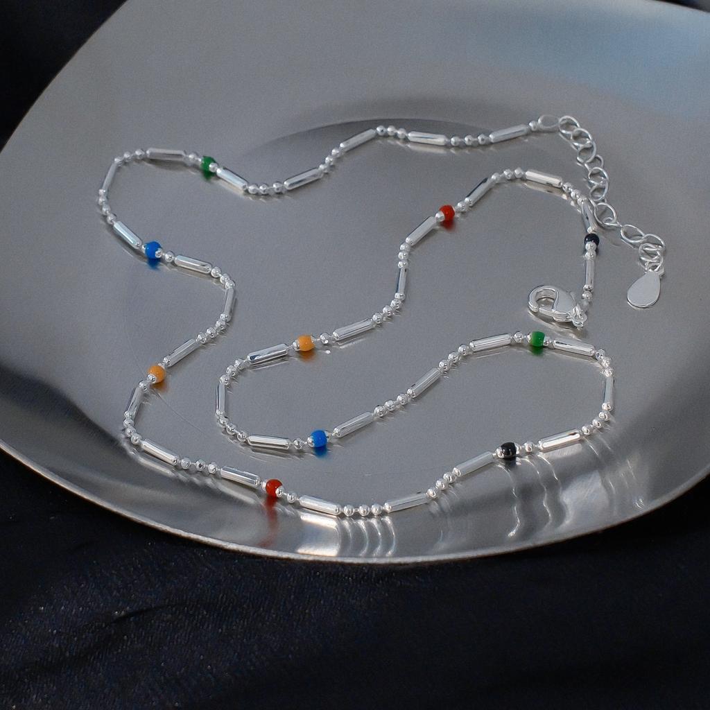 Autumn And Winter Enamel Drop Glaze Beaded Collarbone Necklace Simple Dopamine Stacked Snake Bone Chain Neck Chain Accessories