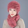 Middle-aged Rex rabbit hair hat female autumn and winter warm elderly grandmother ear protection fur mother wool scarf