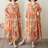 DIMANAF 2025 Summer Women Plus Size Vintage Basic Dress Floral Pleated Casual Long Loose Hooded Dress Maxi