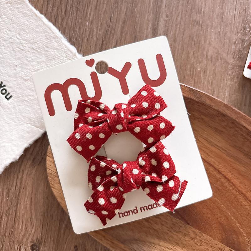 1Pair New Year Cute Red Bow Hairpins Children Girls Hair Clips Pin Barrettes Accessories Hairclip Headwear Headdress Ornament