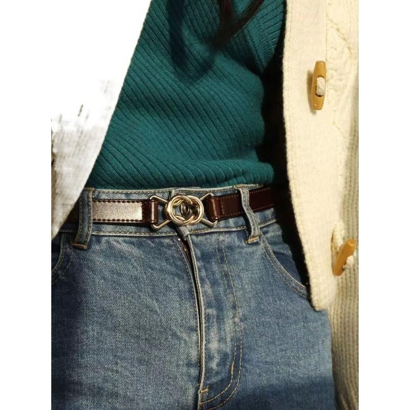 Adjustable Womens Versatile Belt Unique Pu Material Double Circle Buckle Perfect For Casual Or Wear Formal