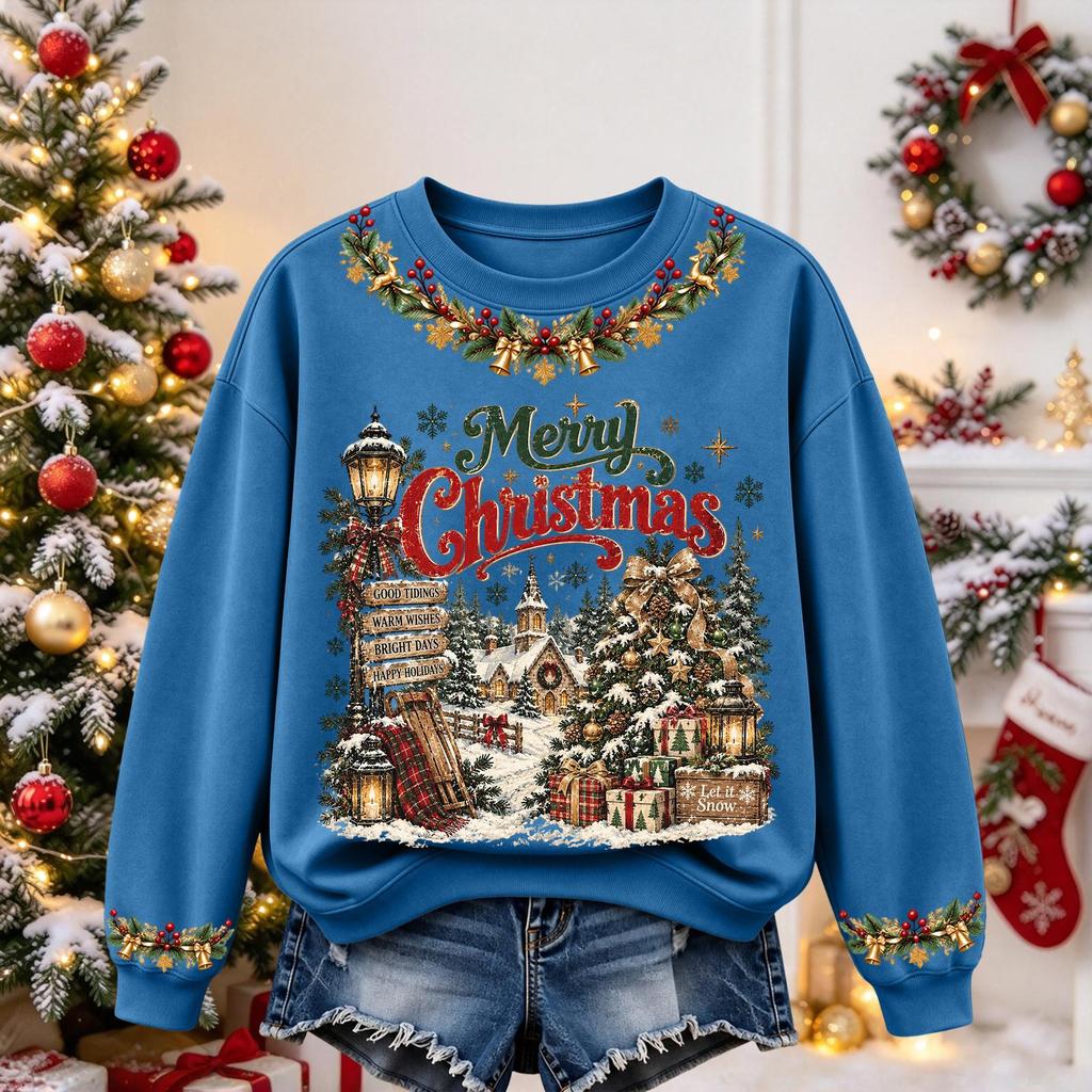 Women's Christmas Print Long Sleeve Top Casual Comfortable Fall Winter Shirt