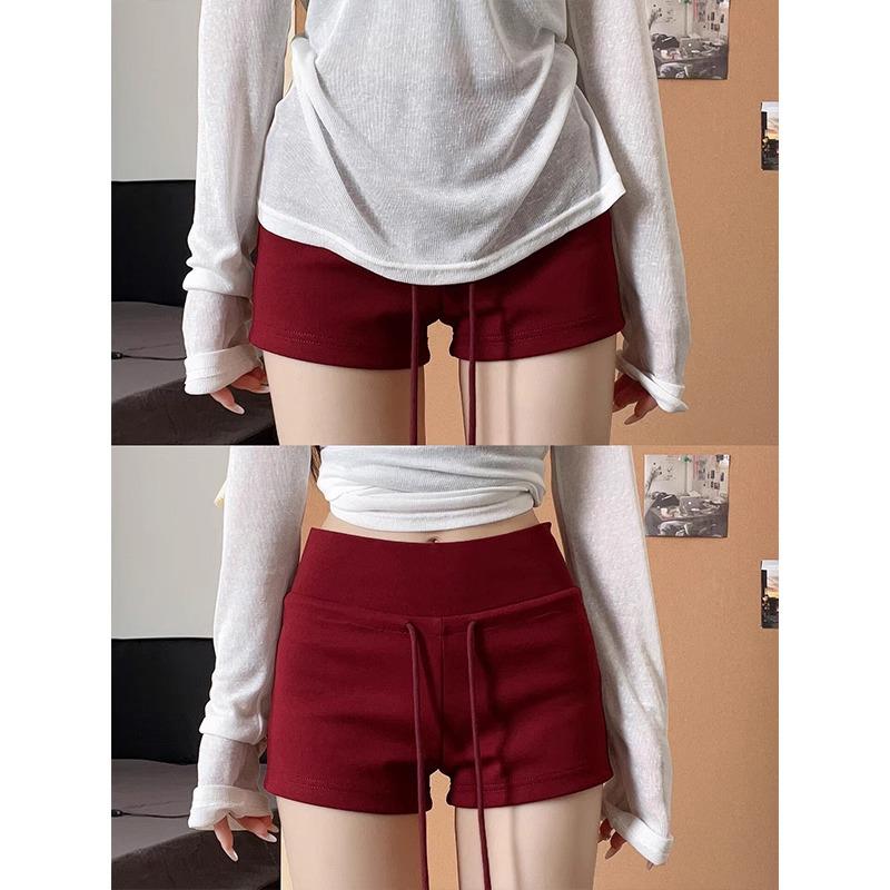 

Women s Red Spicy Girl Yoga Shorts - Low-Waist, Slimming, Drawstring, Hip-Hugging Summer 2025 M (90-100 jin)