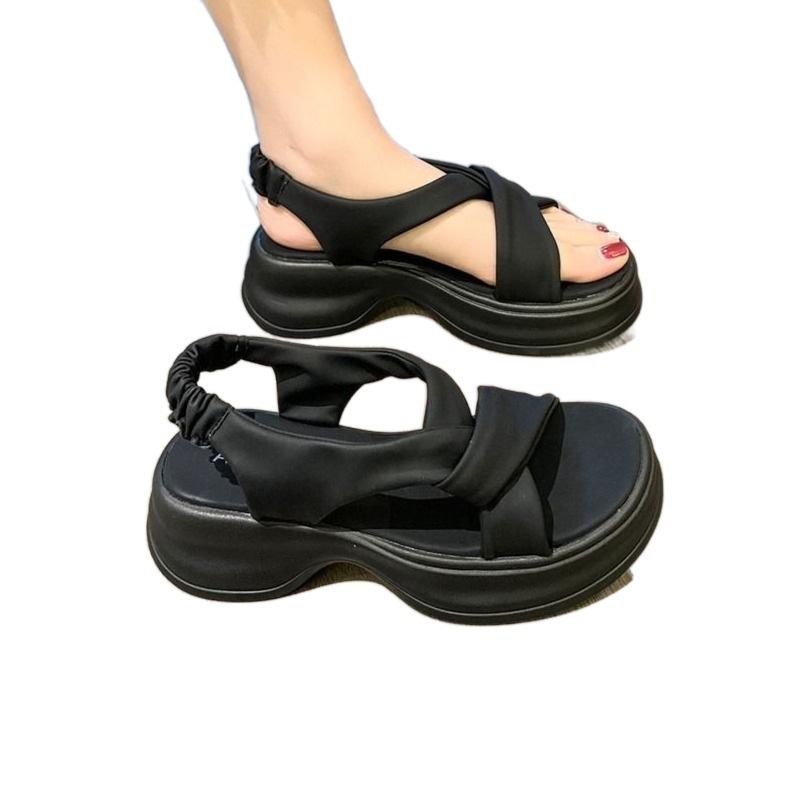 Soft Leather Sandals Women's 2025 Summer New Muffin Platform Small Beach Shoes High-end Skirt Roman Shoes