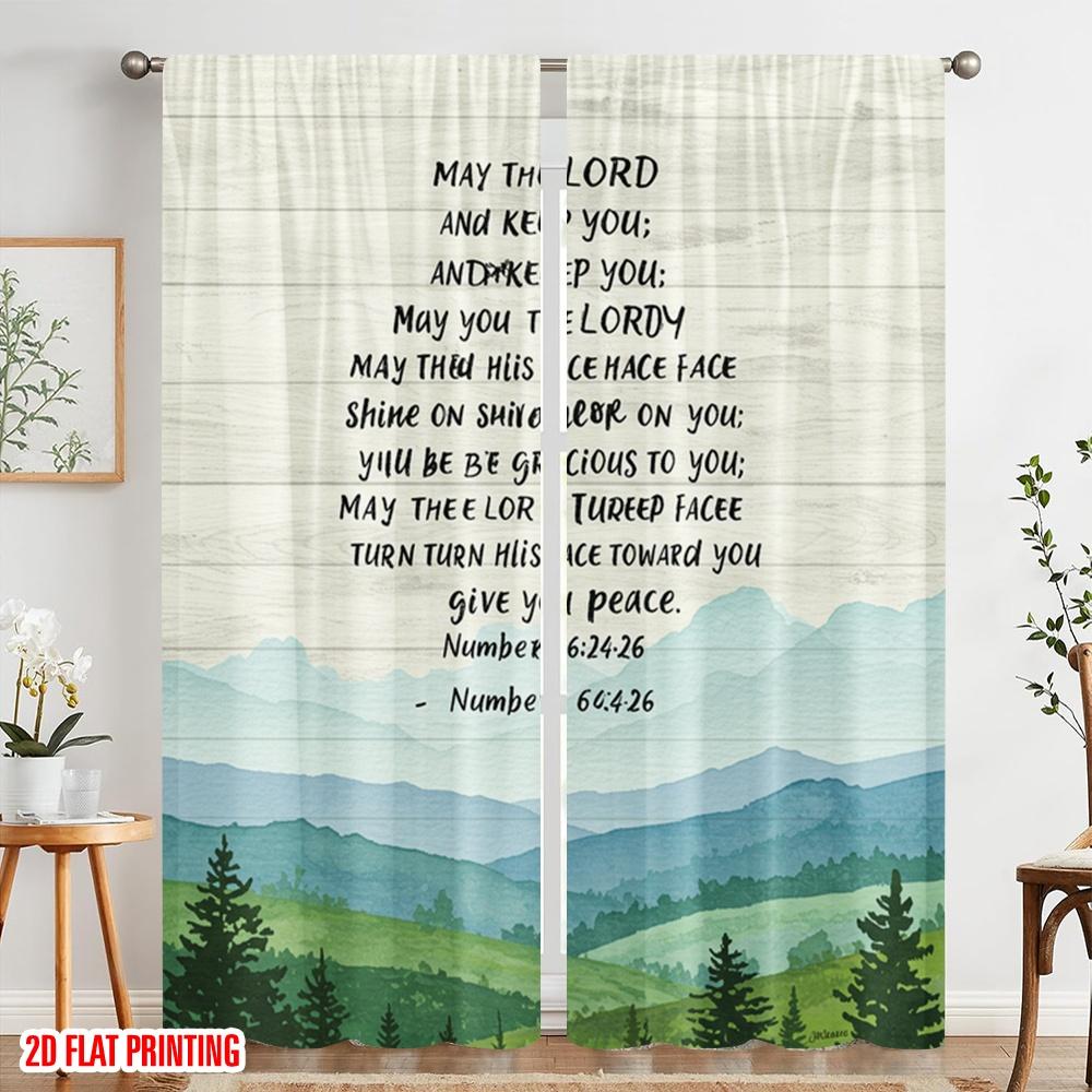 2pcs 2D Flat Printing Window Curtains Lord Bless You Peace 100% Polyester Fabric Without Electricity Seasonal Party & Holiday