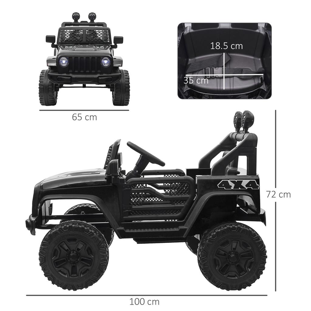 Kids Electric Ride On Car 12V Off Road Toy with Parental Remote Control 2 Motors Horn Lights Suspension Wheels for 3-6 Years Old Black