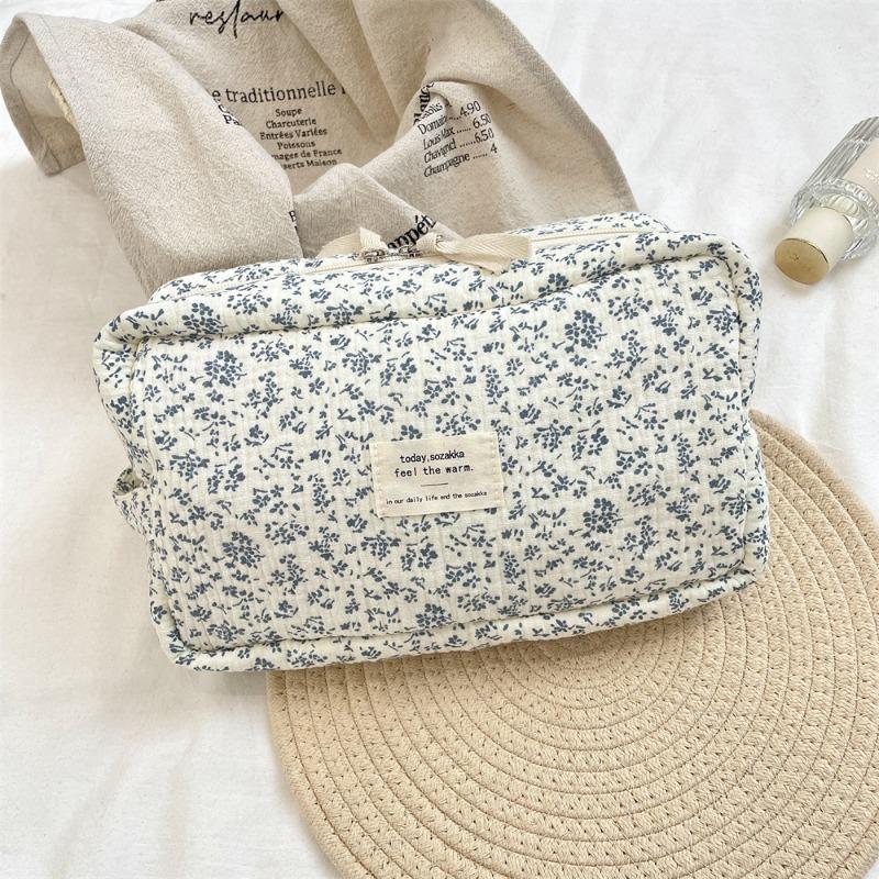 53174 Blue Begonia Cosmetic Bag Large Capacity Storage Bag Going Out Portable Travel Bag Handbag Wash Bag
