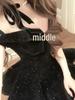 High-End Light Luxury Velvet One-Shoulder Princess Party Dress