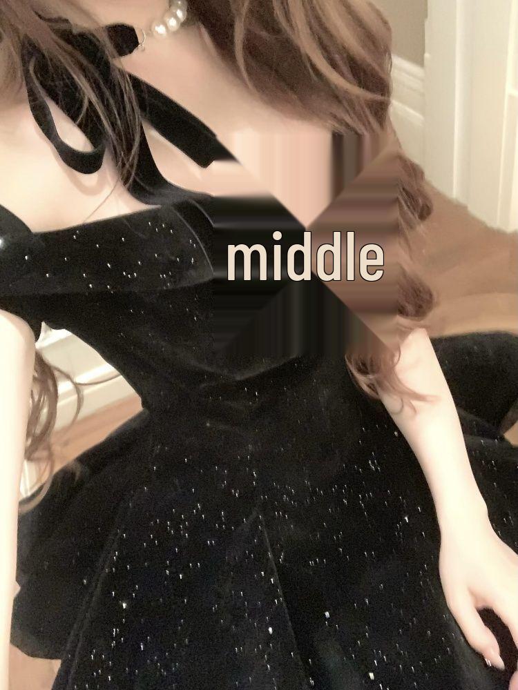 High-End Light Luxury Velvet One-Shoulder Princess Party Dress