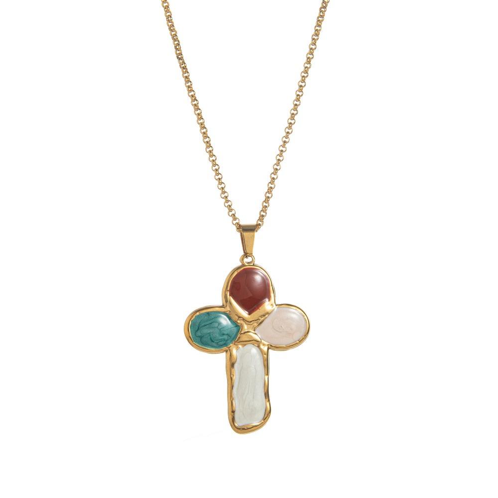 A titanium steel necklace gold plated vintage cross pendant necklace color preserving fashion pendant necklace