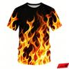 Men's 3D Color Flame Printed T-shirt for Summer Casual and Comfortable Short Sleeved Top, Fashionable Street Round Neck Clothing