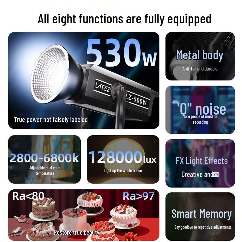 LATZZ 500W COB Bi-Color LED Video Light for Live Stream & Photography