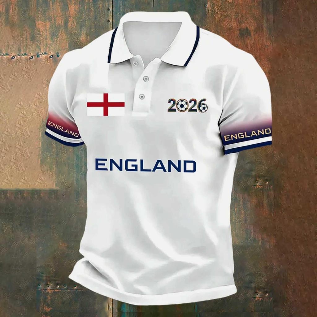Men's Football Polo Shirt Classic Fit Short Sleeve Sports Jersey with Button Collar and Printed Design Suitable for Casual Wear