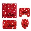 4-piece Valentine's Day Shower Curtain Bathroom Set - Red Love Carpet Toilet Seat Cushion, Absorbent Shower Pad