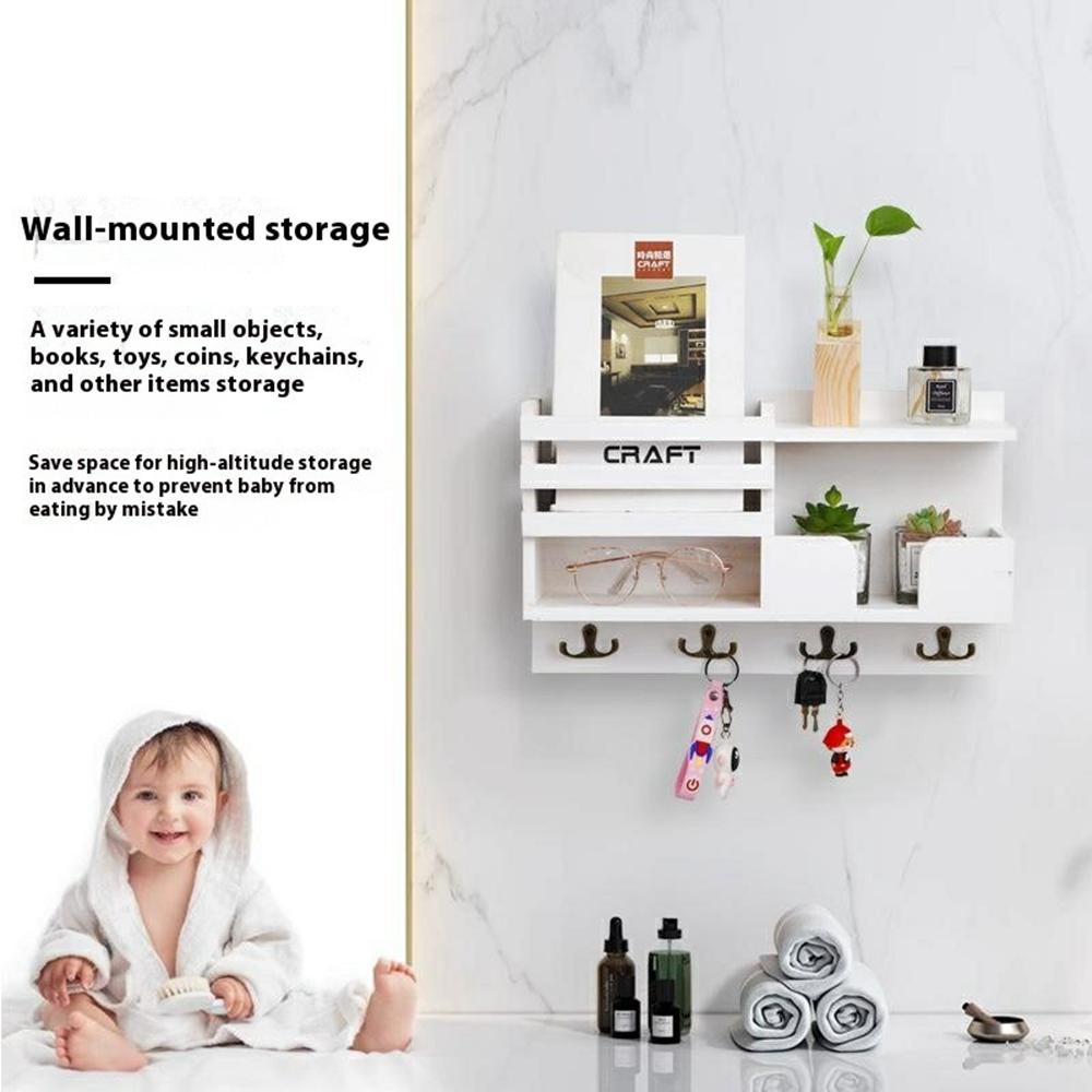 

Wooden Wall Mounted Key Holder Storage Shelf Vintage Entryway Organizer Rack White