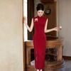 High-end Red Embroidered Cheongsam 1011 New Women's Autumn Sleeveless Toast Dress Bridal High-end Engagement Dress Dress