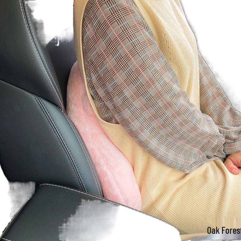 Cartoon Car Headrest Neck Pillow: Cute Plush Winter Lumbar Support for Women